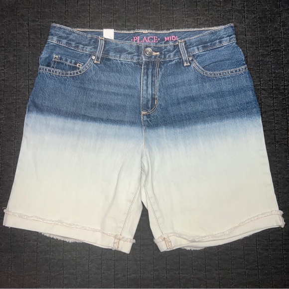 2019 The Children's Place Girl's 2-Tone Denim Midi Cuffed Raw Hem Shorts; 14 - Picture 2 of 4